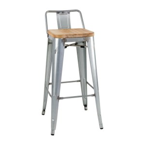 Bolero Bistro Backrest High Stools with Wooden Seat Pad Galvanised Steel (Pack of 4) FB627