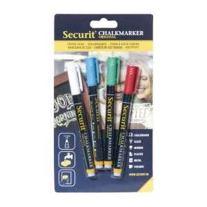 Set of 4 Securit 2mm Liquid Chalk Pens Assorted Colours GJ550