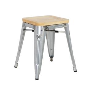 Bolero Bistro Low Stools with Wooden Seat Pad Galvanised Steel (Pack of 4) GM634