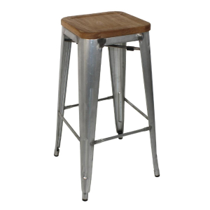 Bolero Bistro High Stools with Wooden Seat Pad Galvanised Steel (Pack of 4) GM638
