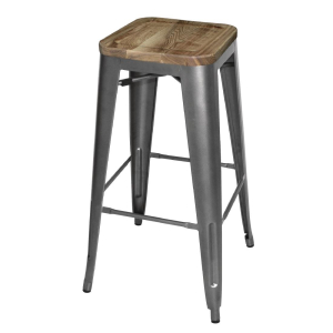 Bolero Bistro High Stools with Wooden Seat Pad Gun Metal (Pack of 4) GM639