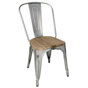Bolero Bistro Side Chairs with Wooden Seat Pad Galvanised Steel (Pack of 4) GM642