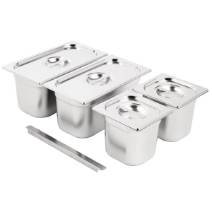 Vogue Stainless Steel Gastronorm Set 2x 1/3  2 x 1/6 with Lids SA249