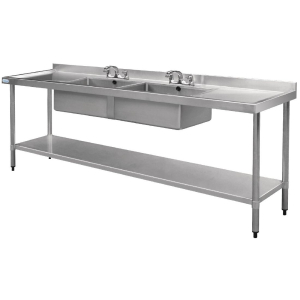 Vogue Stainless Steel Double Sink with Double Drainer 2400mm U910