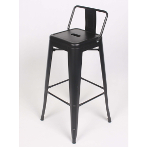 Borrello B1978 Tolix Style Metal Bar Stool in Black with Low Backrest. Pack of 4.