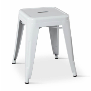 Borrello B1989 Tolix Style Metal Low Height Stool in White. Pack of 4.