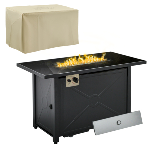 Outsunny Propane Gas Fire Pit Table 50000BTU Smokeless Firepit Outdoor Patio Heater with Tempered Glass Tabletop Cover 109cmx56cmx64cm Black