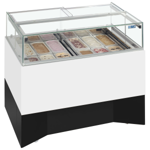 ISA DELTA RV Ventilated Scoop Ice Cream Display White/Black 12 Pan 1276mm wide