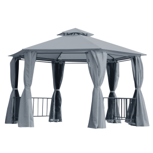 Outsunny Hexagon Gazebo Patio Canopy Party Tent Outdoor Garden Shelter w-2 Tier Roof & Side Panel-Grey