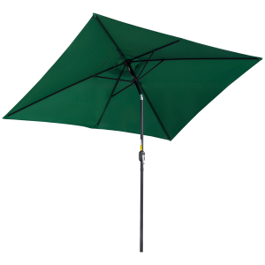 Outsunny 3x2m Patio Parasol Garden Umbrellas Canopy with Aluminum Tilt Crank Rectangular Sun Shade Steel Green