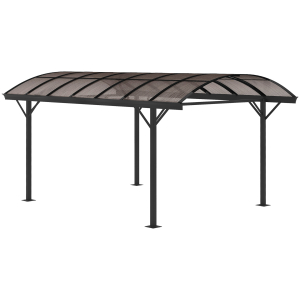 Outsunny 5x3(m) Hardtop Carport Aluminium Gazebo Pavilion Garden Shelter Pergola with Polycarbonate Roof Brown