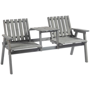 Outsunny 2-Seater Furniture Wooden Garden Bench Antique Loveseat Chair Table Conversation Set for Yard Lawn Porch Patio Grey