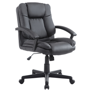 HOMCOM Swivel Executive Office Chair Mid Back Faux Leather Computer Desk Chair for Home with Double-Tier Padding Arm Wheels Black
