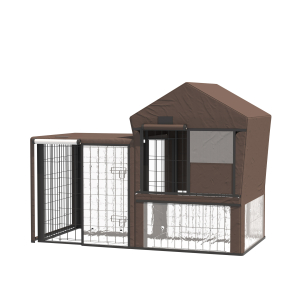 PawHut Rabbit Hutch Cover Water-Resistant Pets Cage Protector Breathable Guinea Pig Cage Cover-Brown