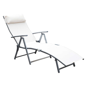 Outsunny Texteline Sun Lounger Recliner Chair Foldable Garden 7 Levels Cream White
