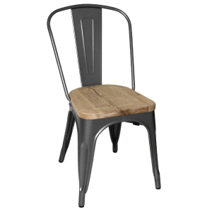 Bolero Bistro Side Chairs with Wooden Seat Pad Gun Metal (Pack of 4) GG708