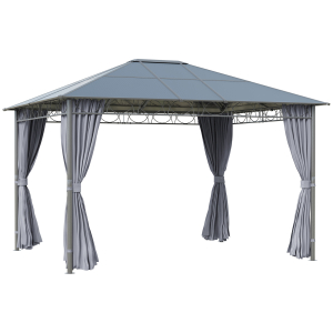 Outsunny 3.6x3(m) Hardtop Gazebo with UV Resistant Polycarbonate Roof Steel & Aluminum Frame Garden Pavilion with Curtains Grey