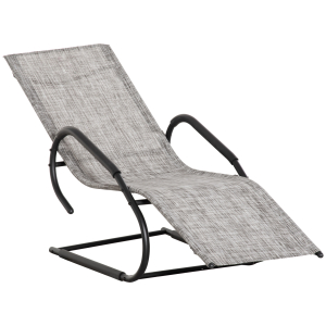 Outsunny Outdoor Sun Lounger with Headrest Texteline Reclining Chaise Lounge Chair Rocking Chair for Garden Balcony Deck Grey