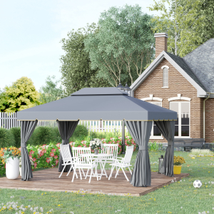 Outsunny 3x4m Aluminium Alloy Gazebo Marquee Canopy Pavilion Patio Garden Party Tent Shelter with Nets and Sidewalls-Grey