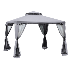 Outsunny 3x3 Meter Metal Gazebo Garden Outdoor 2-tier Roof Marquee Party Tent Canopy Pavillion Patio Shelter with Netting-Grey