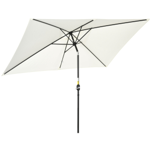 Outsunny 3x2m Patio Parasol Garden Umbrellas Canopy with Aluminum Tilt Crank Rectangular Sun Shade Steel Cream White