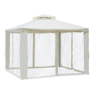 Outsunny 3x3 Meter Metal Gazebo Garden Outdoor 2-tier Roof Marquee Party Tent Canopy Pavillion Patio Shelter with Netting-Cream White