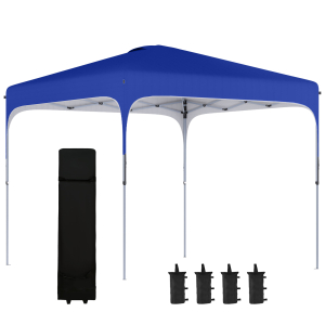 Outsunny 3x3m Pop Up Gazebo Height Adjustable Foldable Canopy Tent w-Carry Bag Wheels and 4 Leg Weight Bags Blue