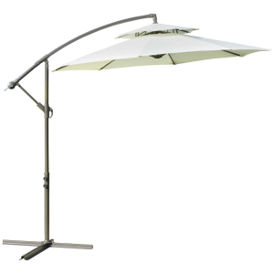 Outsunny 2.7m Garden Banana Parasol Cantilever Umbrella with Crank Handle Double Tier Canopy and Cross Base for Outdoor Hanging Sun Shade Beige
