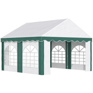 Outsunny 4x4m Garden Gazebo with Sides Galvanised Marquee Party Tent with Four Windows and Double Doors for Parties Wedding and Events