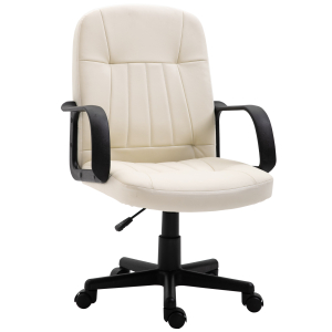 HOMCOM Swivel Executive Office Chair Home Office Mid Back PU Leather Computer Desk Chair for Adults with Arm Wheels Cream