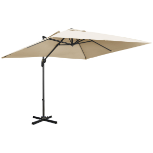 Outsunny 2.7x2.7 m Cantilever Parasol Square Overhanging Umbrella with Cross Base Crank Handle Tilt 360° Rotation Aluminium Frame Cream White