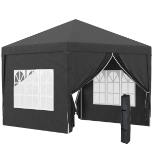 Outsunny 3x3 Meters Pop Up Water Resistant Gazebo Wedding Camping Party Tent Canopy Marquee with Carry Bag and 2 Windows Black
