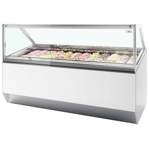 ISA MILLENNIUM ST24 Ventilated Scoop Ice Cream Display White, 24 Pan Scooping Freezer 2156mm wide