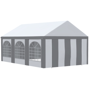 Outsunny 6x4m Galvanised Party Tent Marquee Gazebo with Sides Six Windows and Double Doors for Parties Wedding and Events White and Grey