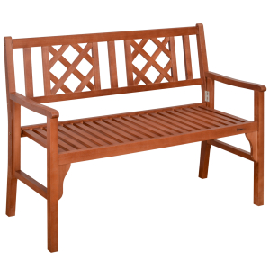 Outsunny Foldable Garden Bench 2-Seater Patio Wooden Bench Loveseat Chair with Backrest and Armrest for Patio Porch or Balcony Brown