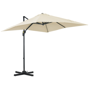 Outsunny 2.5x2.5m Patio Offset Parasol Umbrella Cantilever Hanging Aluminium Sun Shade Canopy Shelter 360° Rotation w/Crank Handle Cream White