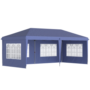 Outsunny 3x6m Pop Up Gazebo Height Adjustable Marquee Party Tent with Sidewalls and Storage Bag Blue