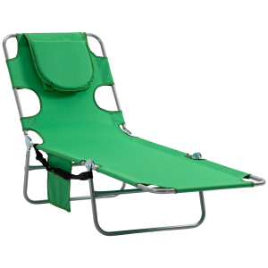Outsunny Beach Chaise Lounge with Face Cavity & Arm Slots Portable Sun Lounger Reclining Lounge Chair for Patio Garden Beach Pool Green