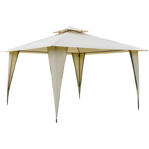 Outsunny 3.5x3.5m Side-Less Outdoor Canopy Tent Gazebo w-2-Tier Roof Steel Frame Garden Party Gathering Shelter Beige