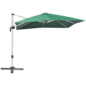 Outsunny 3x3(m) Cantilever Parasol Square Garden Umbrella with Cross Base Crank Handle Tilt 360° Rotation and Aluminium Frame Green
