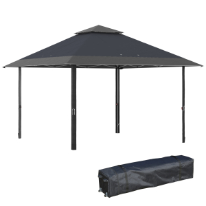 Outsunny 4x4m Pop-up Gazebo Double Roof Canopy Tent with UV Proof Roller Bag & Adjustable Legs Outdoor Party Steel Frame Grey