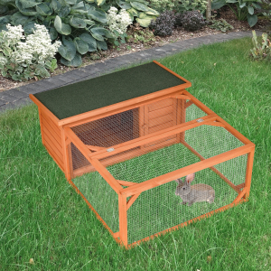 PawHut Guinea Pigs Hutches Small Animal House Off-ground Ferret Bunny Cage Backyard with Openable Main House & Run Roof 125.5x100x49cm Orange