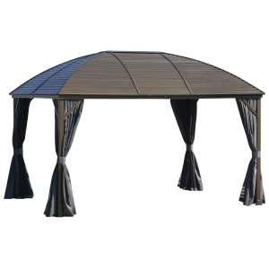 Outsunny 4x3(m) Patio Aluminium Gazebo Hardtop Metal Roof Canopy Party Tent Garden Outdoor Shelter with Mesh Curtains & Side Walls Dark Grey