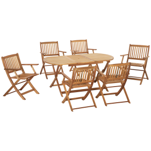 Outsunny 7 Piece Wooden Garden Dining Set with Umbrella Hole Folding Dining Table and Armchairs with Parasol Hole Teak