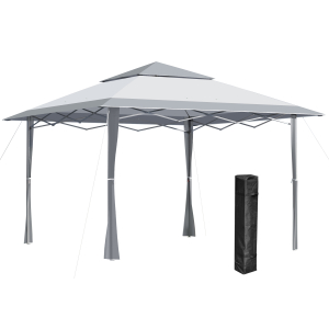 Outsunny Pop-up Canopy Gazebo Tent with Roller Bag & Adjustable Legs Outdoor Party Steel Frame 4x4m White & Grey