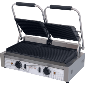 Modena TPG10 Heavy Duty Twin Panini Grill with Ribbed Base & Ribbed Top