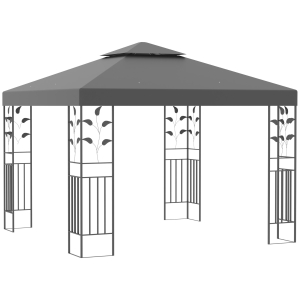 Outsunny 3x3m Outdoor Garden Steel Gazebo with 2 Tier Roof Patio Canopy Marquee Patio Party Tent Canopy Shelter Vented Roof Decorative Frame-Grey