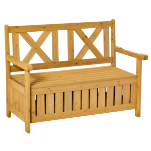 Outsunny Wood Garden Bench 2 Seater Storage Chest Patio Seating Chair with High Back and Armrest