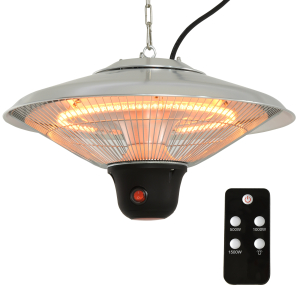 Outsunny 1500W Patio Heater Outdoor Ceiling Mounted Aluminium Halogen Electric Hanging Heating Light with Remote Control and 3 Heat Settings Silver