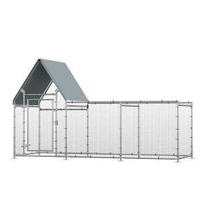 PawHut Walk In Chicken Run Large Galvanized Chicken Coop Hen Poultry House Cage Rabbit Hutch Metal Enclosure with Water-Resist Cover 